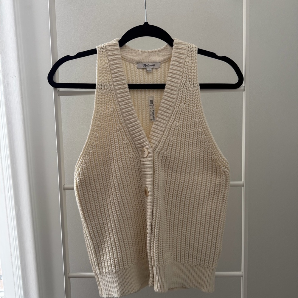 Madewell Cream Ribbed V-Neck Button Front Sweater Vest